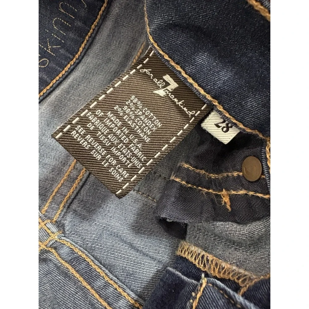 7 For‎ All Mankind Dark Wash Stretch Mid Rise The Skinny Denim Jeans sz 28 - Picture 10 of 11